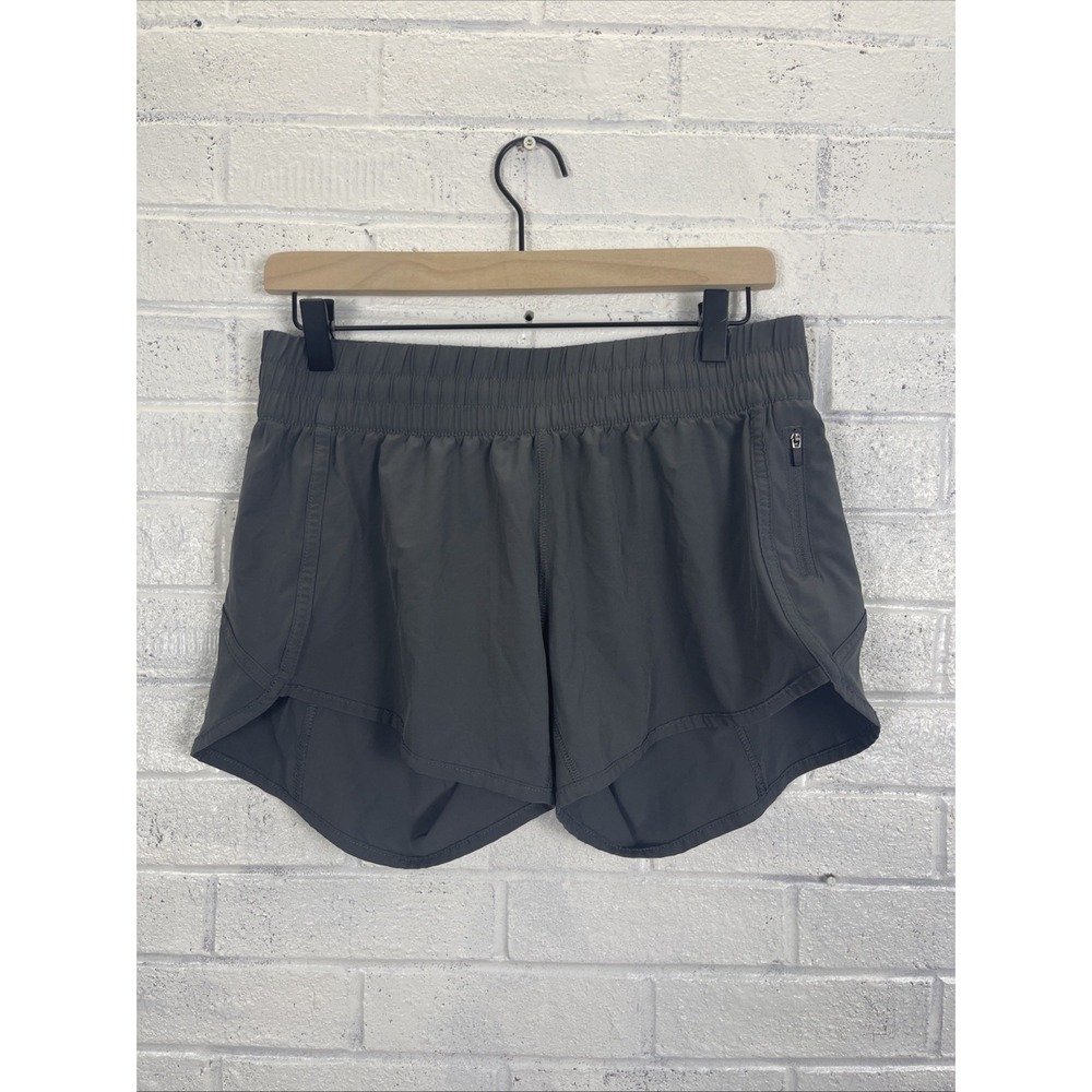 Barbell Apparel Sunrise Runner Shorts Womens Size L Gray Zip Pocket Stretch Gym